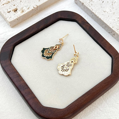 18K Vintage Gold Dainty Green Enamel Tree Dangling Earrings,Minimalist Gold Forest Drop Earrings,Christmas Earrings,Birthday Gifts For Her
