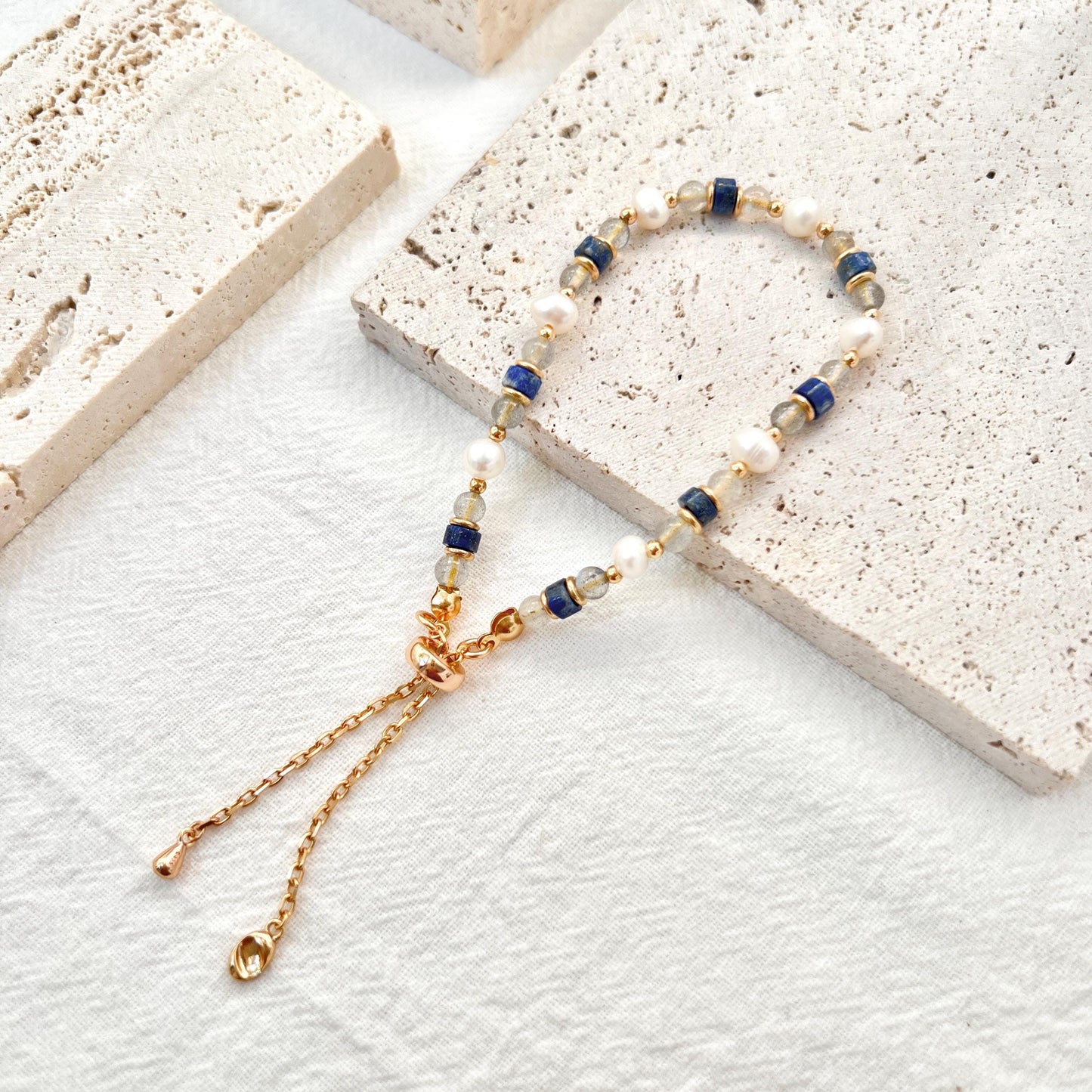 Dainty Baroque Pearl Lapis Lazuli Moonstone Beaded Bracelet,Minimalist Everyday Natural Gemstone Bead Bracelet,Birthday Gifts For Her