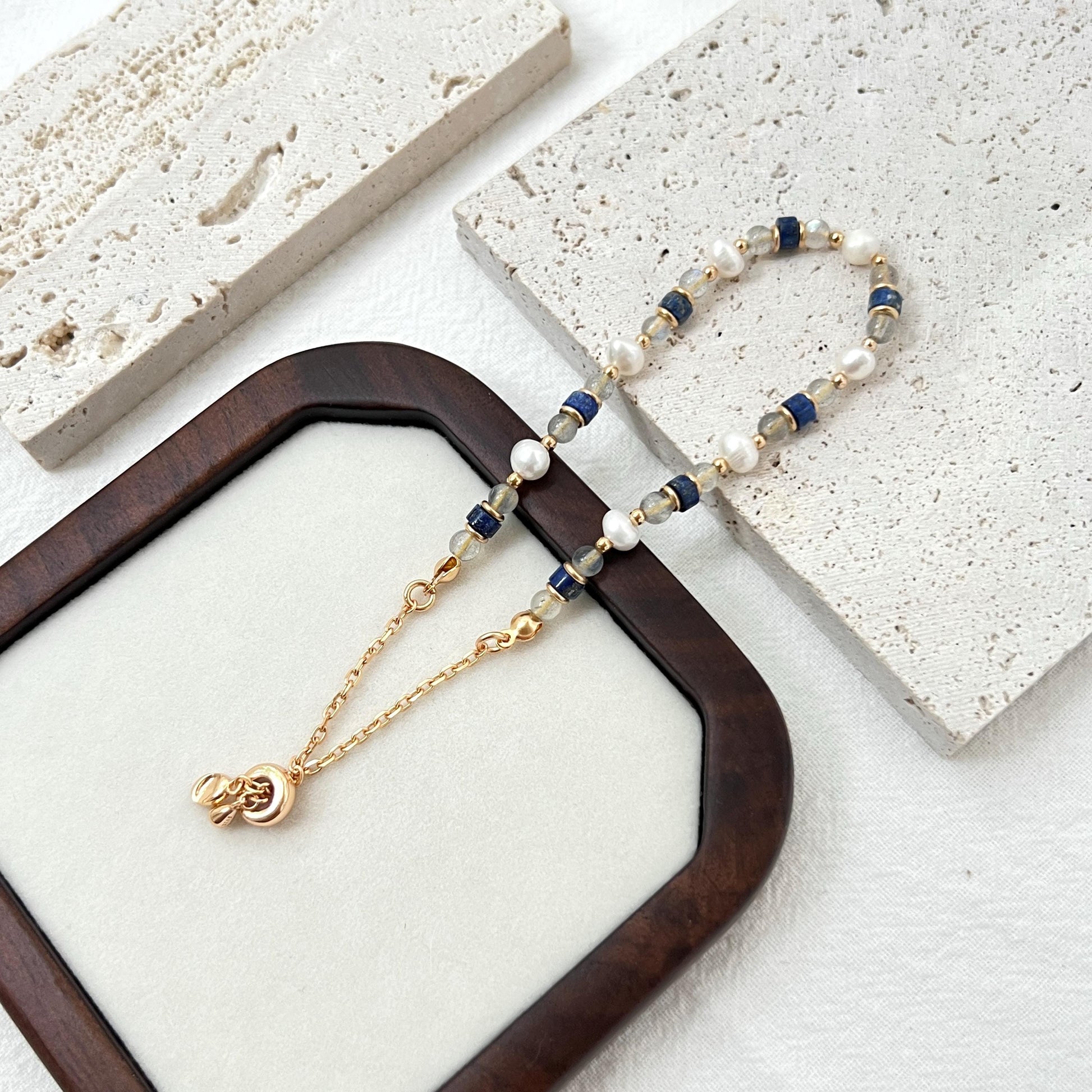Dainty Baroque Pearl Lapis Lazuli Moonstone Beaded Bracelet,Minimalist Everyday Natural Gemstone Bead Bracelet,Birthday Gifts For Her