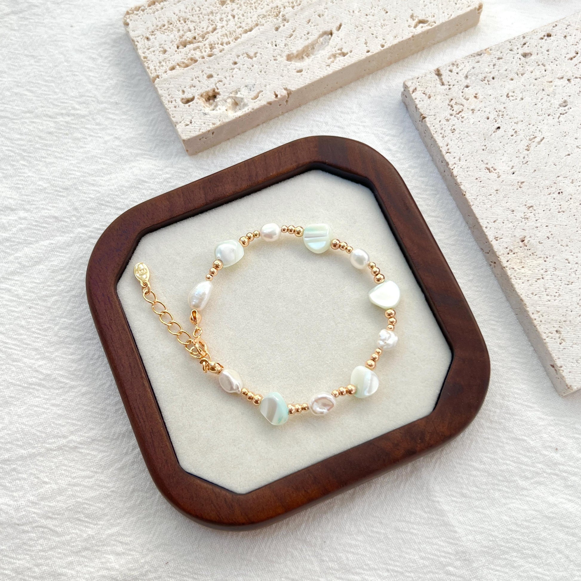 18K Gold Dainty Baroque Pearl Shell Bracelets,Minimalist Everyday Bead Bracelet,Wedding Bridal Jewelry,Bridesmaid Gift,Birthday Gift For Her