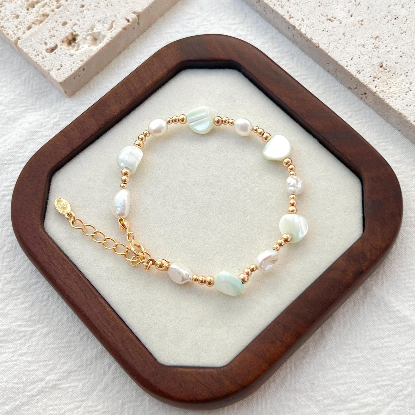 18K Gold Dainty Baroque Pearl Shell Bracelets,Minimalist Everyday Bead Bracelet,Wedding Bridal Jewelry,Bridesmaid Gift,Birthday Gift For Her
