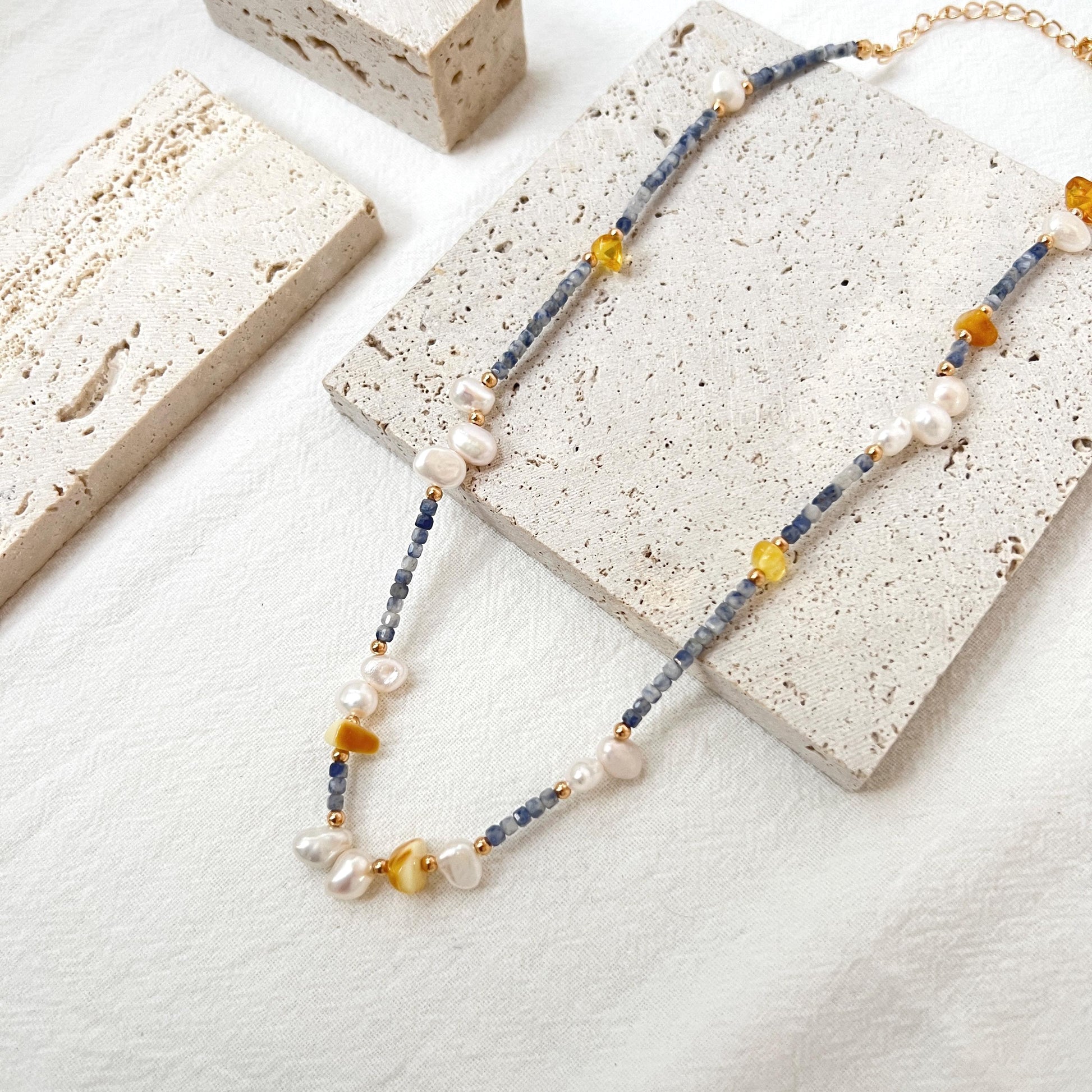 Colorful Dainty Baroque Pearl Lapis Lazuli Beeswax Beaded Choker Necklace,Minimalist Everyday Gemstone Necklace,Wedding Gifts,Birthday Gifts