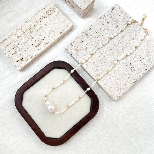 18K Vintage Gold Baroque Pearl Choker Necklace,Minimalist Wedding Bridal Jewelry,Dainty Pearl Beaded Necklace,Bridesmaid Gift,Birthday Gift