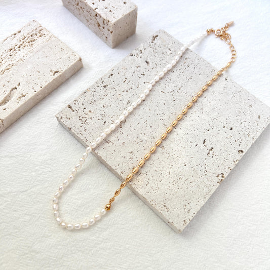 Dainty Baroque Pearl Gold Beads Two Tone Choker Necklace,Minimalist Wedding Bridal Jewelry,Bridesmaid Gift,Birthday Christmas Gift For Her