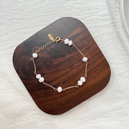 18K Gold Dainty Freshwater Baroque Pearl Bead Bracelet,Minimalist Everyday Bracelet,Wedding Bridal Jewelry,Bridesmaid Birthday Gifts For Her