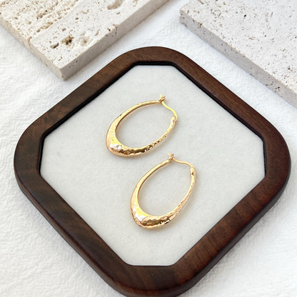 18K Gold Vermeil Hammered Oval Hoop Earrings,Dainty Modern Design Earrings,Minimalist Classic Everyday Jewelry,Christmas Gift,Birthday Gift
