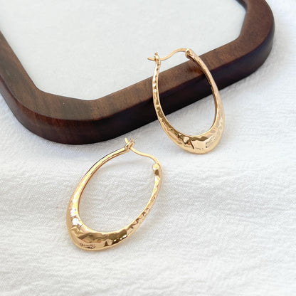 18K Gold Vermeil Hammered Oval Hoop Earrings,Dainty Modern Design Earrings,Minimalist Classic Everyday Jewelry,Christmas Gift,Birthday Gift