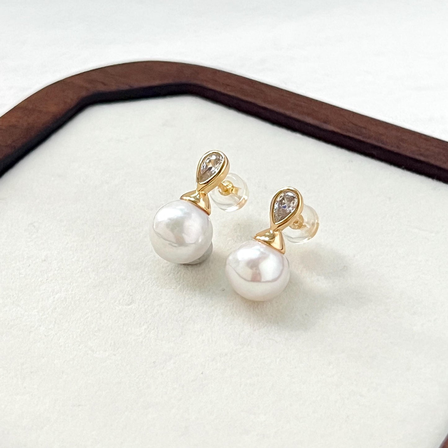 Dainty Freshwater Pearl CZ Stud Earrings,Minimalist Baroque Pearl Earrings Studs,Wedding Bridal Jewelry,Birthday Christmas Gift For Women