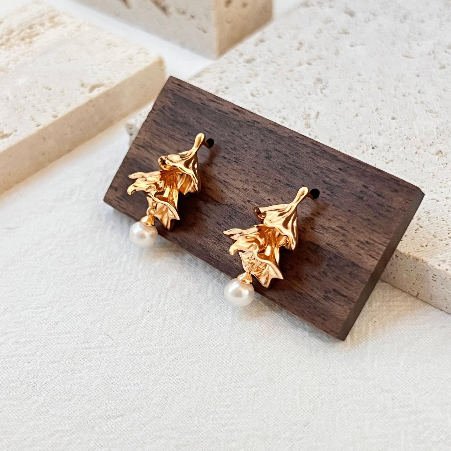 18K Gold Christmas Tree Pearl Dangle Earrings,Dainty Forest Jingle Earrings,Minimalist Freshwater Pearl Drop Earrings,Birthday Gifts For Her