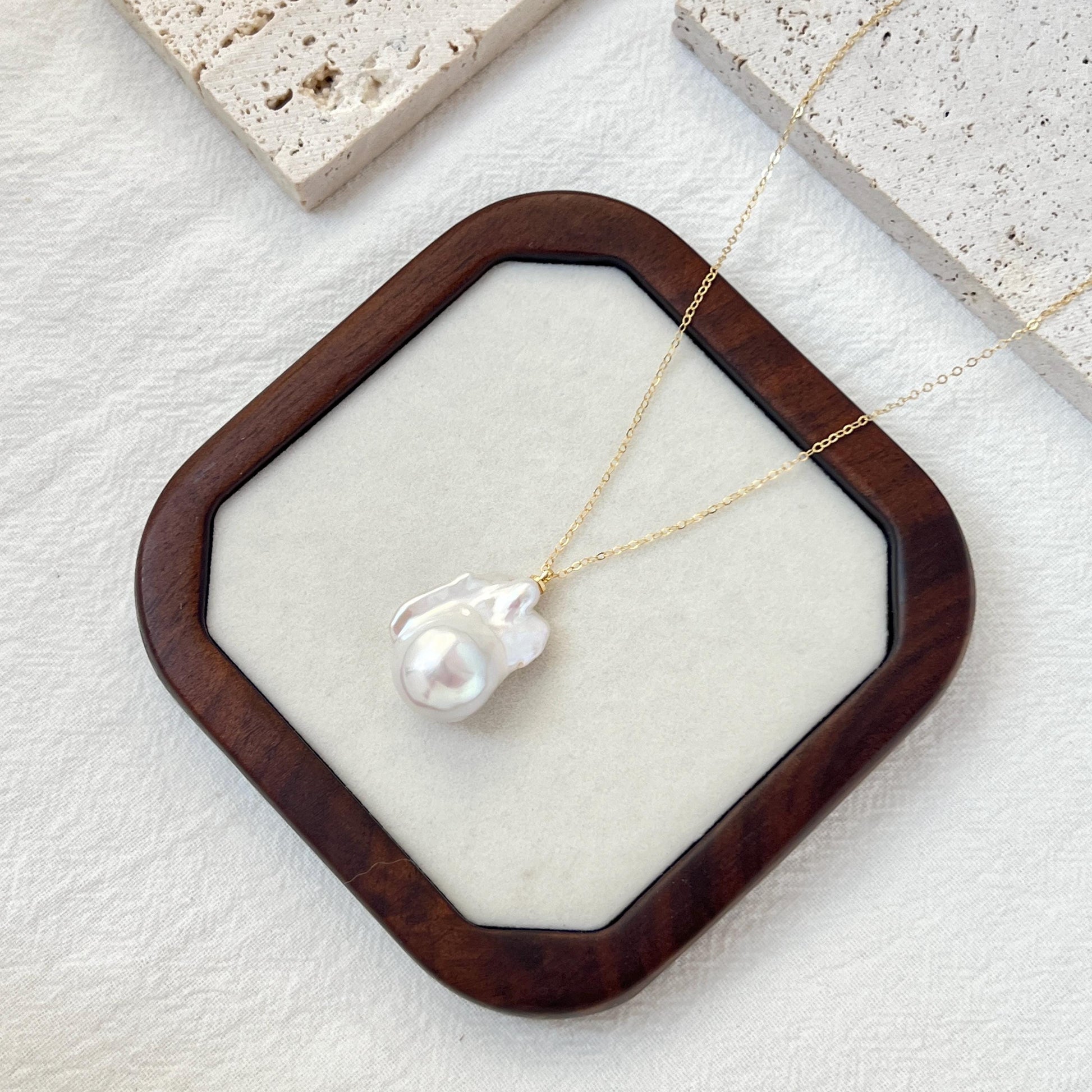 Large Freshwater Baroque Pearl Minimalist Statement Necklace,Big Pearl Dainty Gold Chain Everyday Necklace,Wedding Jewelry,Gifts For Her