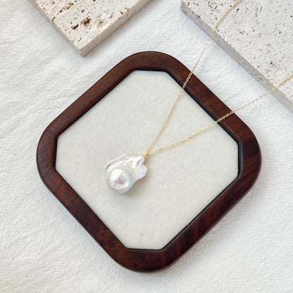 Large Freshwater Baroque Pearl Minimalist Statement Necklace,Big Pearl Dainty Gold Chain Everyday Necklace,Wedding Jewelry,Gifts For Her