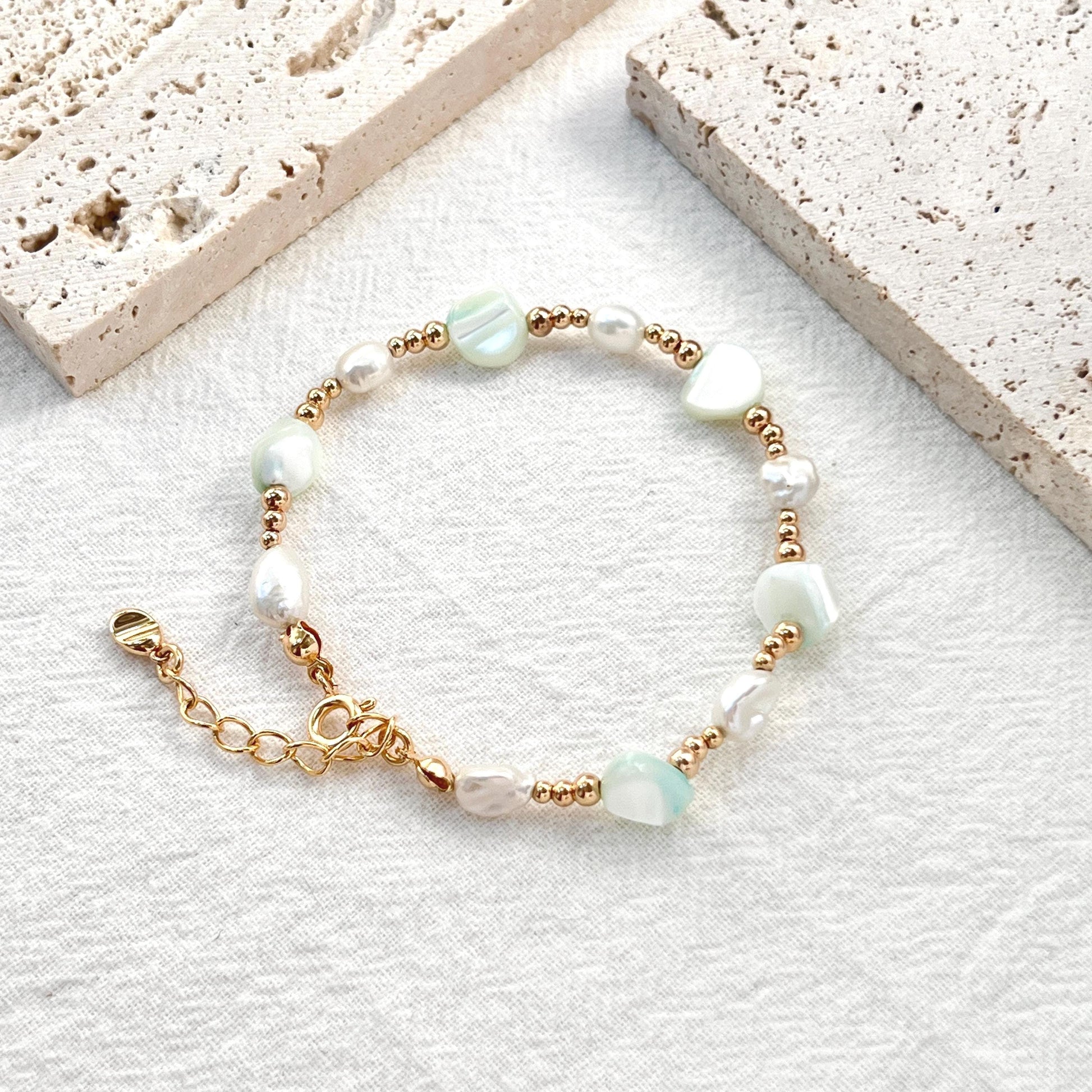 18K Gold Dainty Baroque Pearl Shell Bracelets,Minimalist Everyday Bead Bracelet,Wedding Bridal Jewelry,Bridesmaid Gift,Birthday Gift For Her