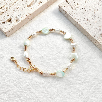 18K Gold Dainty Baroque Pearl Shell Bracelets,Minimalist Everyday Bead Bracelet,Wedding Bridal Jewelry,Bridesmaid Gift,Birthday Gift For Her