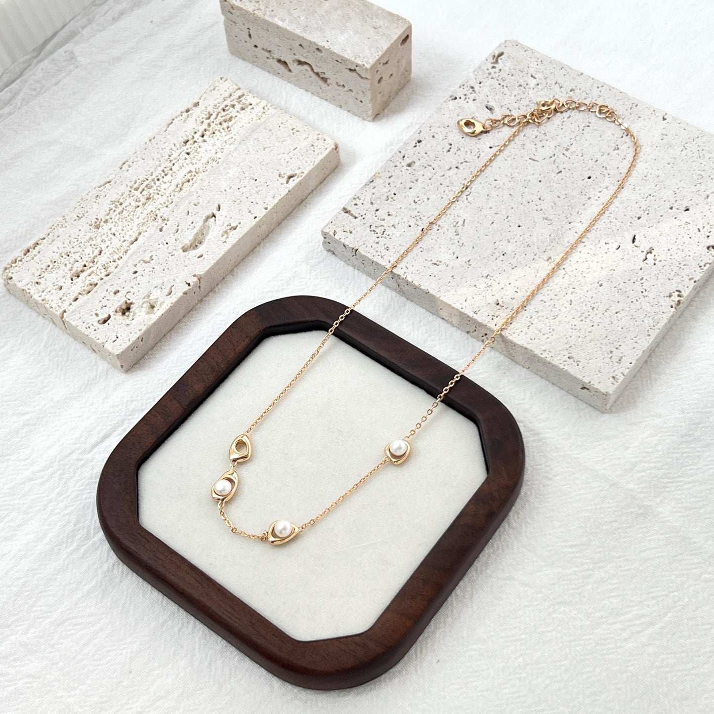 18K Vintage Gold Dainty Pearl Modern Design Necklace,Minimalist Gold Chain Everyday Jewelry,Bridesmaid Gift,Birthday Christmas Gift For Her