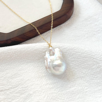 Large Freshwater Baroque Pearl Minimalist Statement Necklace,Big Pearl Dainty Gold Chain Everyday Necklace,Wedding Jewelry,Gifts For Her