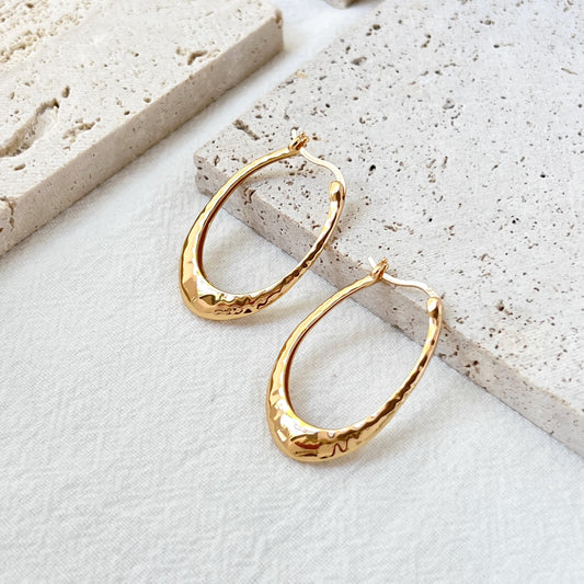18K Gold Vermeil Hammered Oval Hoop Earrings,Dainty Modern Design Earrings,Minimalist Classic Everyday Jewelry,Christmas Gift,Birthday Gift