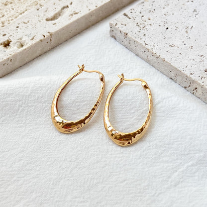 18K Gold Vermeil Hammered Oval Hoop Earrings,Dainty Modern Design Earrings,Minimalist Classic Everyday Jewelry,Christmas Gift,Birthday Gift