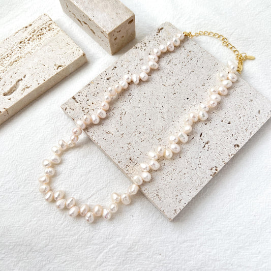 18K Gold Dainty Baroque Pearl Beaded Wedding Choker Necklace,Minimalist Elegant Bridal Jewelry,Bridesmaid Gift,Christmas Gift,Birthday Gift