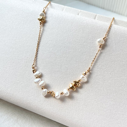 18K Gold Dainty Baroque Pearl Beaded Wedding Necklace,Minimalist Charming Bridal Jewelry,Bridesmaid Gifts,Christmas Birthday Gifts For Her