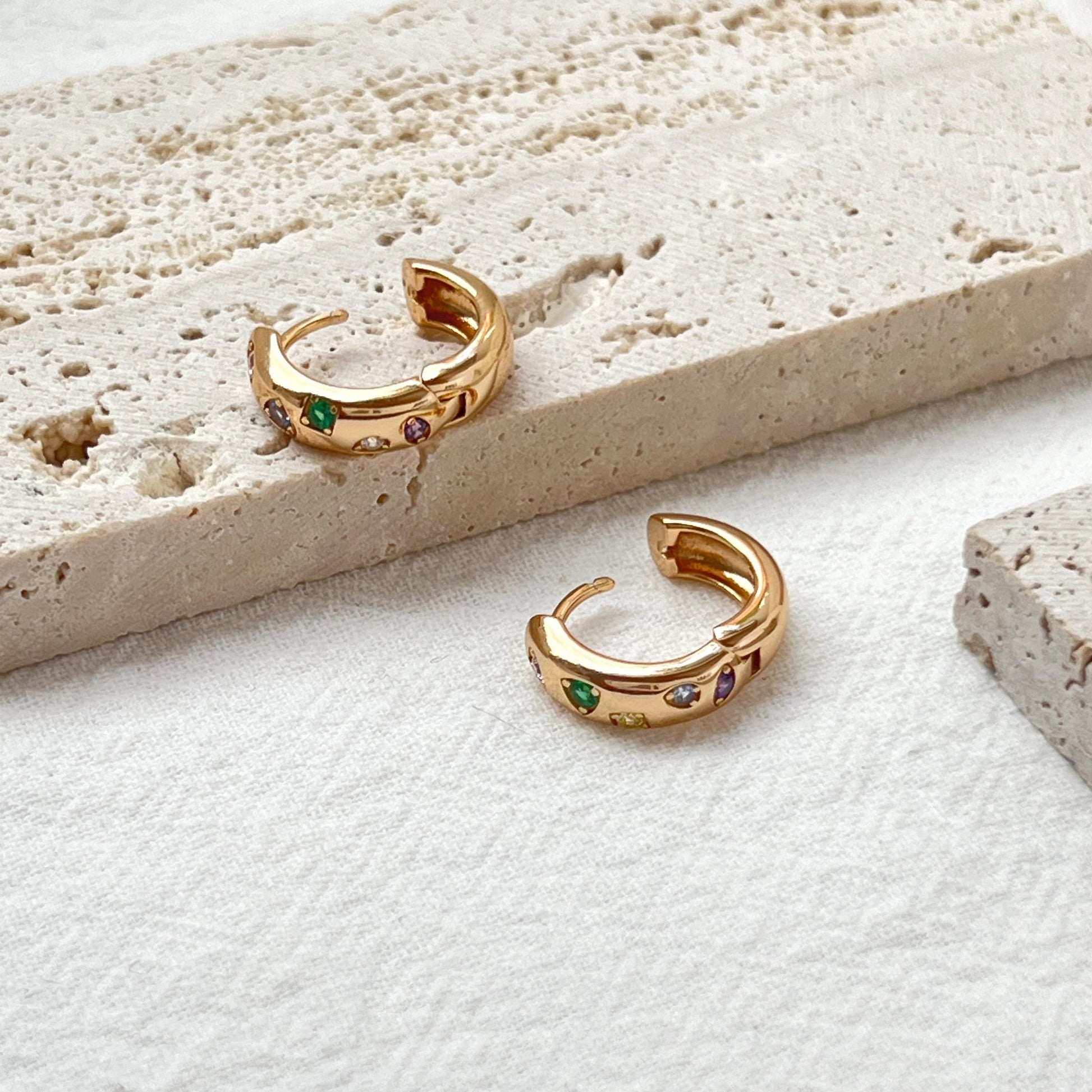 18K Gold Dainty Colorful CZ Earrings Hoop,Minimalist Starlight Huggie Hoops,Everyday Star Sparkle Earrings,Birthday Christmas Gifts For Her