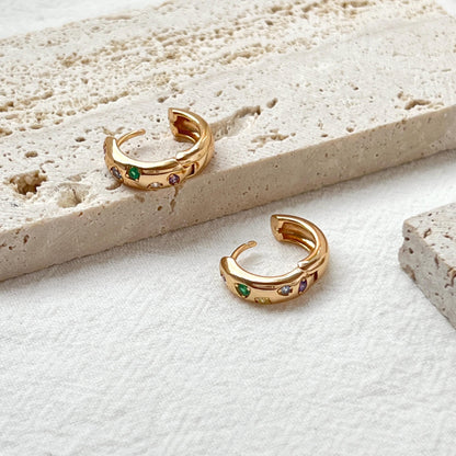 18K Gold Dainty Colorful CZ Earrings Hoop,Minimalist Starlight Huggie Hoops,Everyday Star Sparkle Earrings,Birthday Christmas Gifts For Her