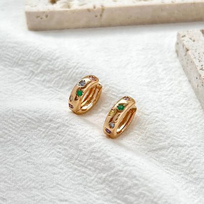 18K Gold Dainty Colorful CZ Earrings Hoop,Minimalist Starlight Huggie Hoops,Everyday Star Sparkle Earrings,Birthday Christmas Gifts For Her