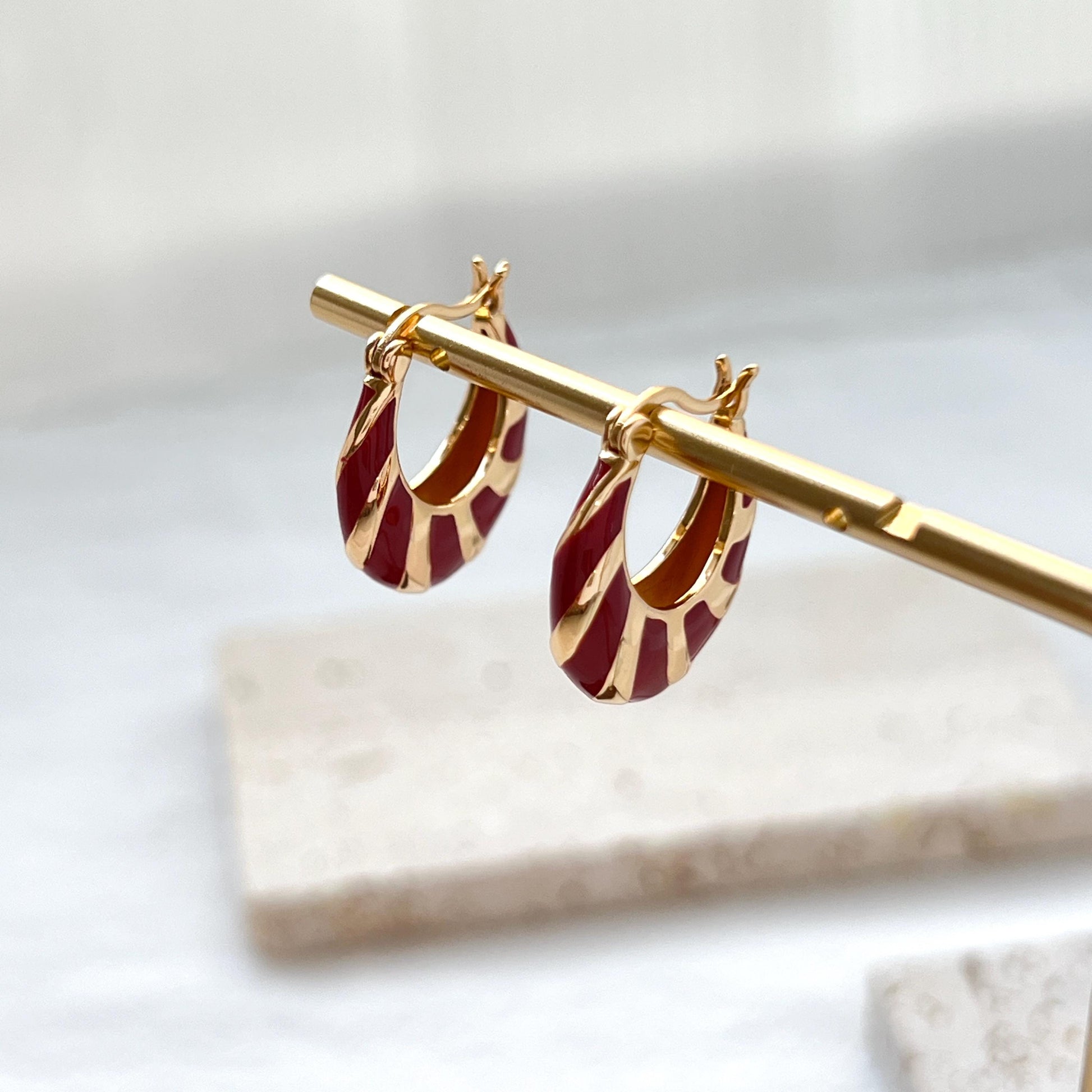 18K Gold Dainty Red Enamel Earrings Hoop,Minimalist Huggie Hoops,Daily Basic Everyday Tiny Earrings,Birthday Christmas New Year Gift For Her