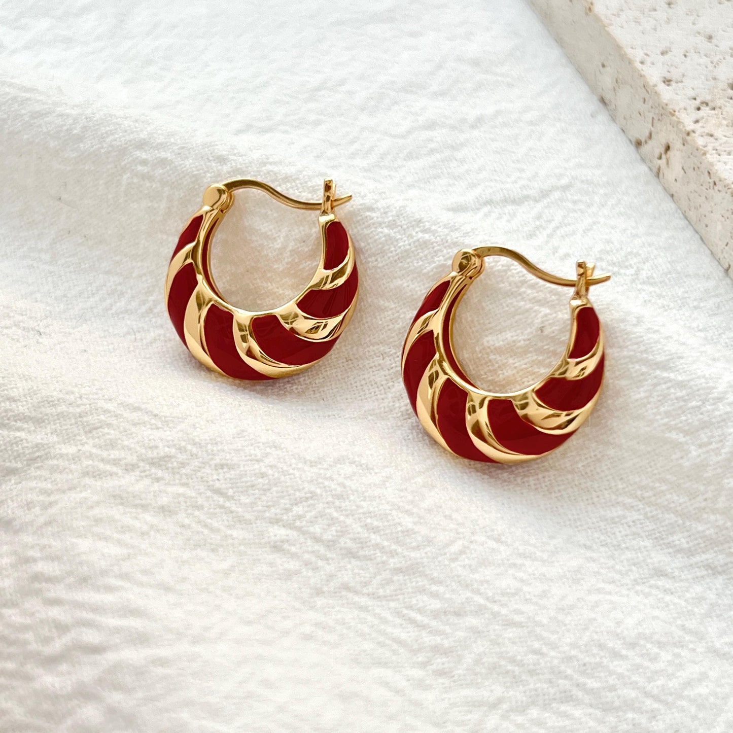 18K Gold Dainty Red Enamel Earrings Hoop,Minimalist Huggie Hoops,Daily Basic Everyday Tiny Earrings,Birthday Christmas New Year Gift For Her