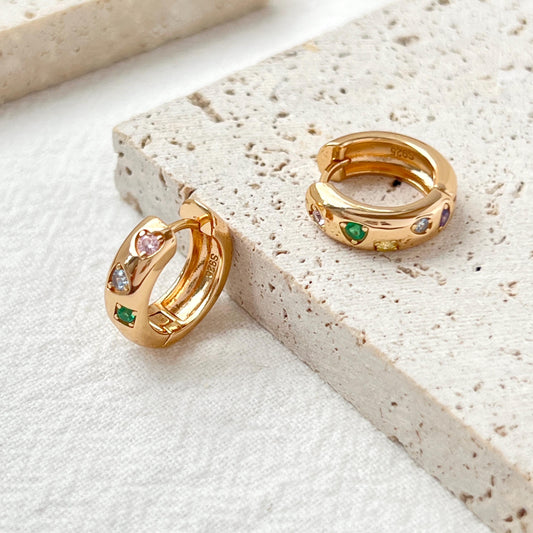 18K Gold Dainty Colorful CZ Earrings Hoop,Minimalist Starlight Huggie Hoops,Everyday Star Sparkle Earrings,Birthday Christmas Gifts For Her