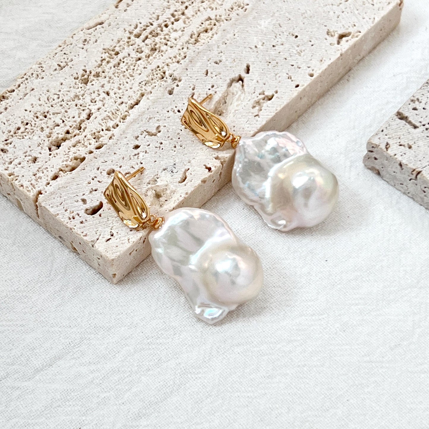 18K Gold Large Baroque Pearl Drop Earrings,Chunky High Luster Pearl Dangling Statement Earrings,Wedding Bridal Jewelry,Birthday Gift For Her