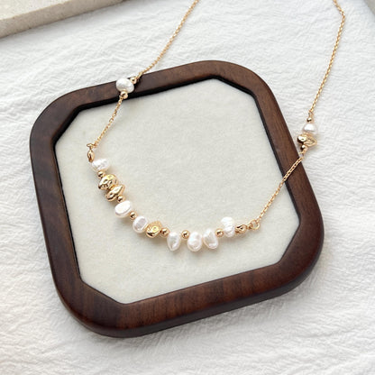 18K Gold Dainty Baroque Pearl Beaded Wedding Necklace,Minimalist Charming Bridal Jewelry,Bridesmaid Gifts,Christmas Birthday Gifts For Her