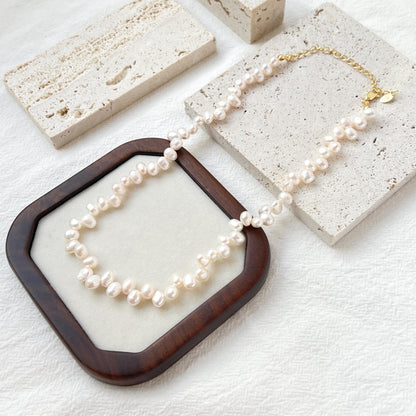 18K Gold Dainty Baroque Pearl Beaded Wedding Choker Necklace,Minimalist Elegant Bridal Jewelry,Bridesmaid Gift,Christmas Gift,Birthday Gift