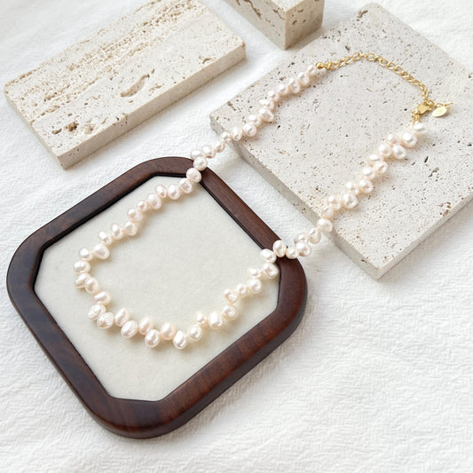 18K Gold Dainty Baroque Pearl Beaded Wedding Choker Necklace,Minimalist Elegant Bridal Jewelry,Bridesmaid Gift,Christmas Gift,Birthday Gift