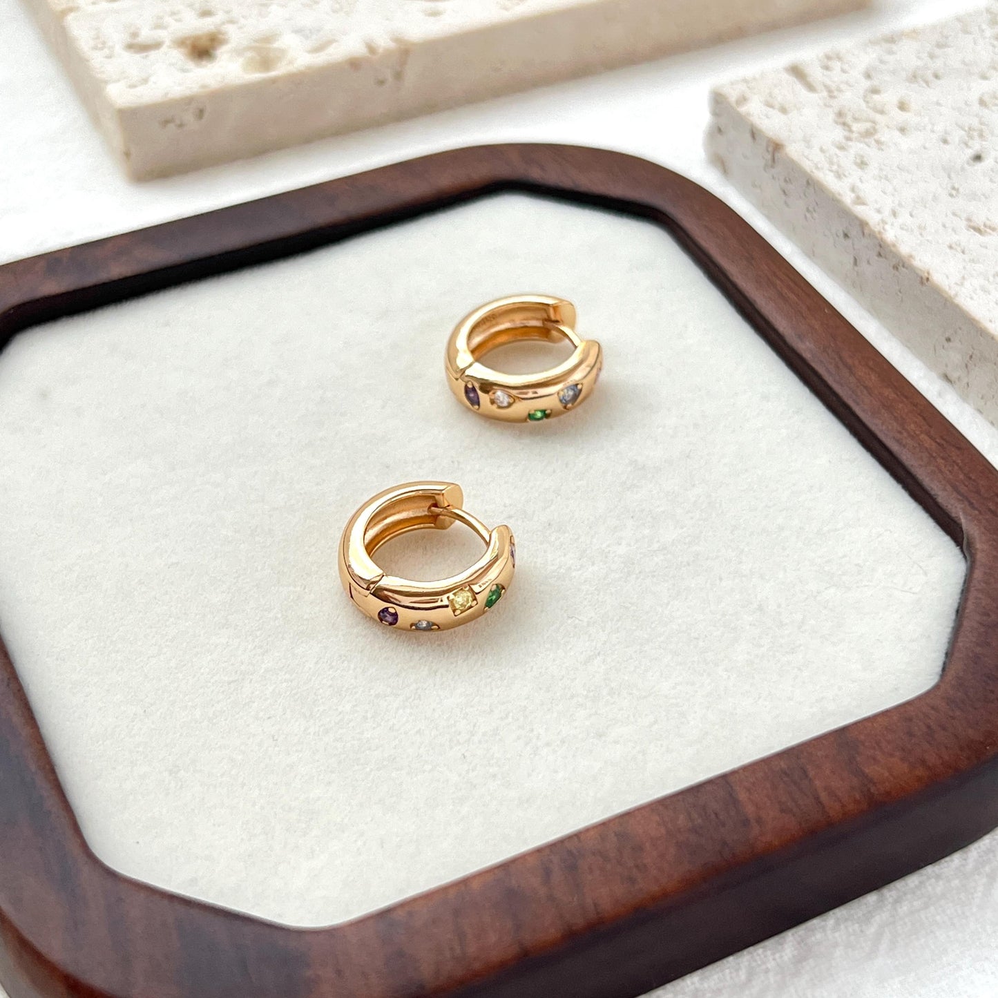 18K Gold Dainty Colorful CZ Earrings Hoop,Minimalist Starlight Huggie Hoops,Everyday Star Sparkle Earrings,Birthday Christmas Gifts For Her