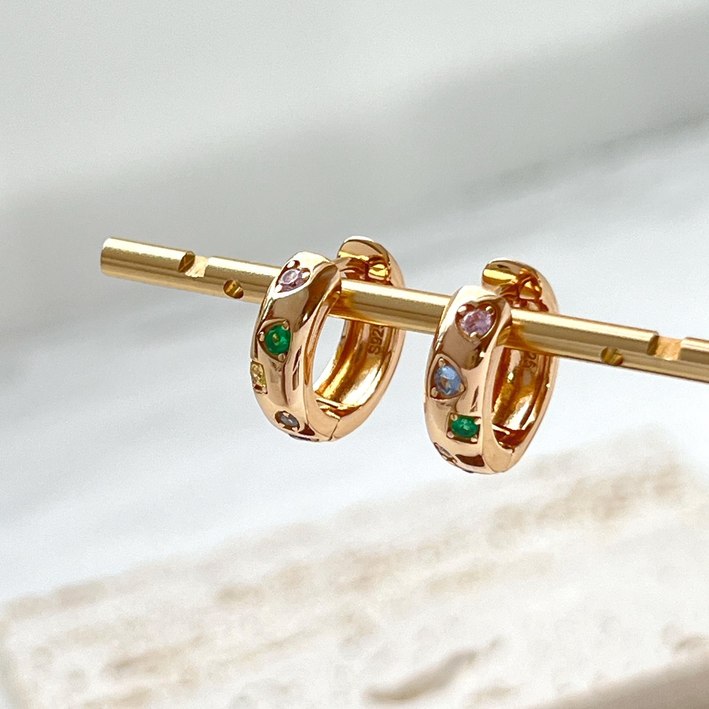 18K Gold Dainty Colorful CZ Earrings Hoop,Minimalist Starlight Huggie Hoops,Everyday Star Sparkle Earrings,Birthday Christmas Gifts For Her