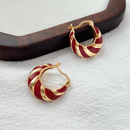 18K Gold Dainty Red Enamel Earrings Hoop,Minimalist Huggie Hoops,Daily Basic Everyday Tiny Earrings,Birthday Christmas New Year Gift For Her