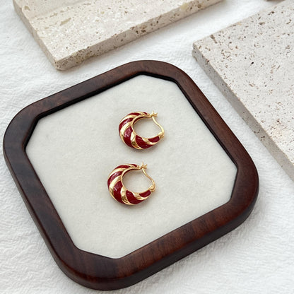 18K Gold Dainty Red Enamel Earrings Hoop,Minimalist Huggie Hoops,Daily Basic Everyday Tiny Earrings,Birthday Christmas New Year Gift For Her