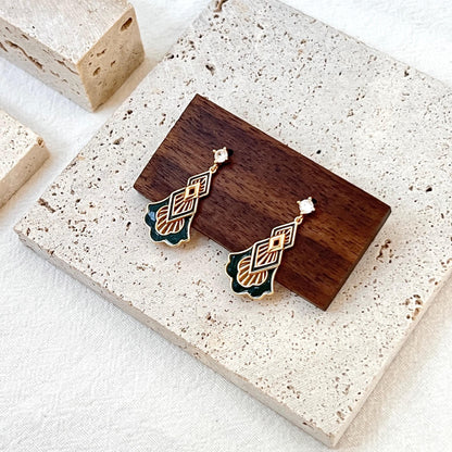 18K Vintage Gold Dainty Green Enamel Tree Dangling Earrings,Minimalist Gold Forest Drop Earrings,Christmas Earrings,Birthday Gifts For Her