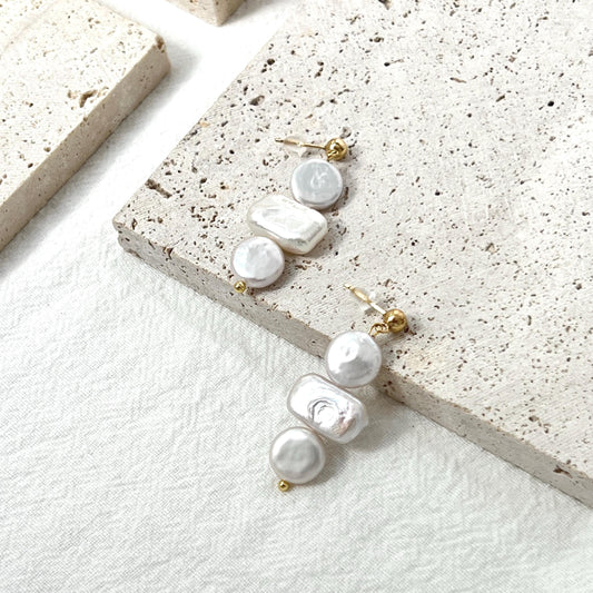 Dainty Freshwater Baroque Pearl Dangling Earrings,Minimalist Coin Bar Pearl Dangle Earrings,Everyday Modern Drop Earrings,Gift For Women