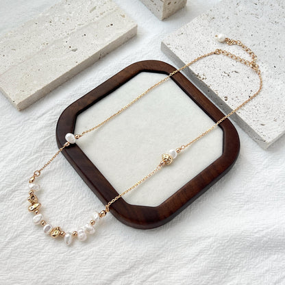 18K Gold Dainty Baroque Pearl Beaded Wedding Necklace,Minimalist Charming Bridal Jewelry,Bridesmaid Gifts,Christmas Birthday Gifts For Her