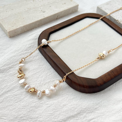 18K Gold Dainty Baroque Pearl Beaded Wedding Necklace,Minimalist Charming Bridal Jewelry,Bridesmaid Gifts,Christmas Birthday Gifts For Her