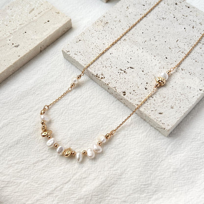 18K Gold Dainty Baroque Pearl Beaded Wedding Necklace,Minimalist Charming Bridal Jewelry,Bridesmaid Gifts,Christmas Birthday Gifts For Her
