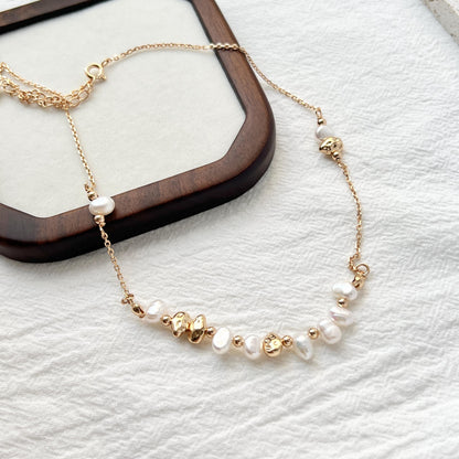 18K Gold Dainty Baroque Pearl Beaded Wedding Necklace,Minimalist Charming Bridal Jewelry,Bridesmaid Gifts,Christmas Birthday Gifts For Her