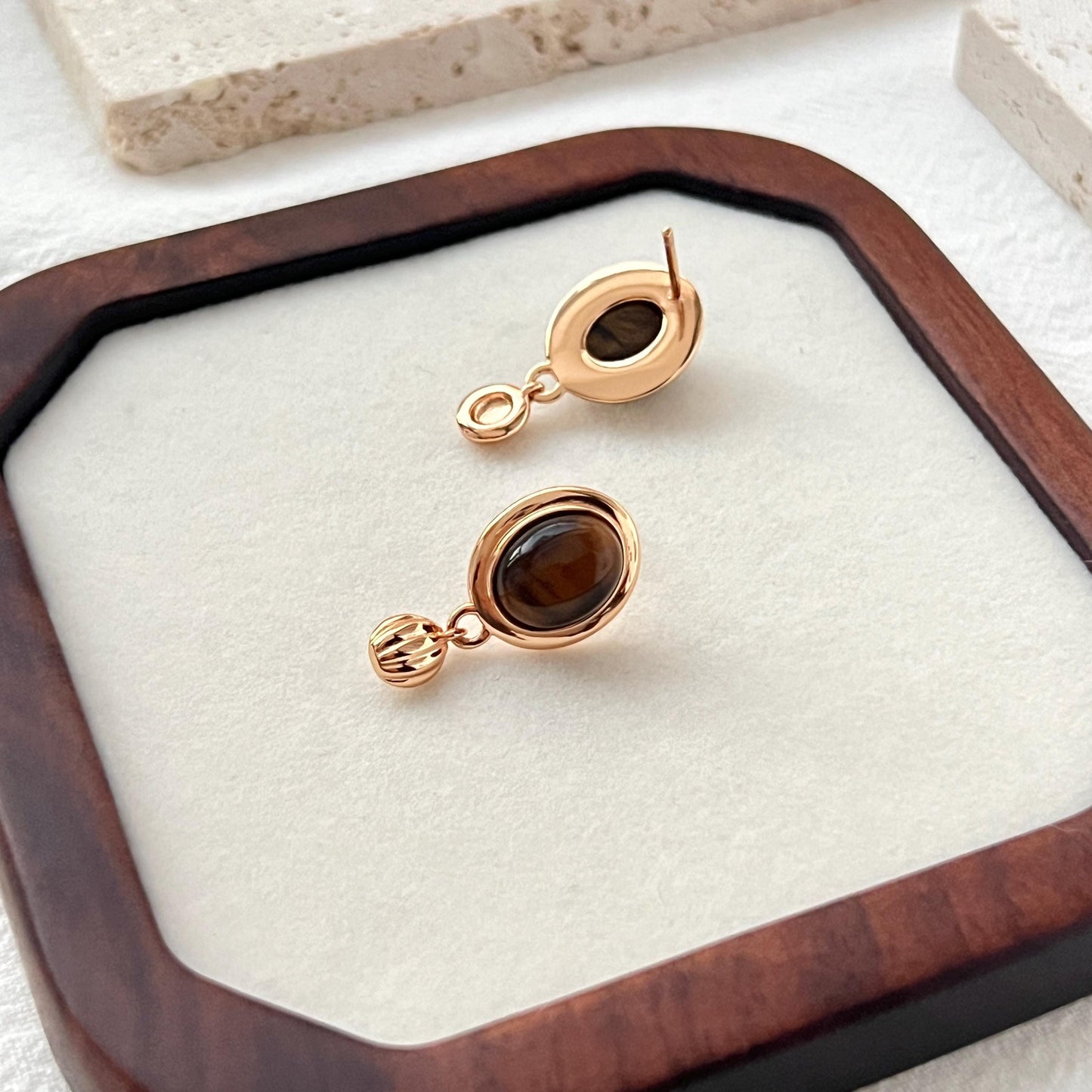 18K Vintage Gold Tiger’s Eye Dangling Earrings,Dainty Brown Stone Drop Dangle Earrings,Minimalist Everyday Jewelry,Birthday Gifts For Her