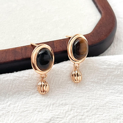 18K Vintage Gold Tiger’s Eye Dangling Earrings,Dainty Brown Stone Drop Dangle Earrings,Minimalist Everyday Jewelry,Birthday Gifts For Her