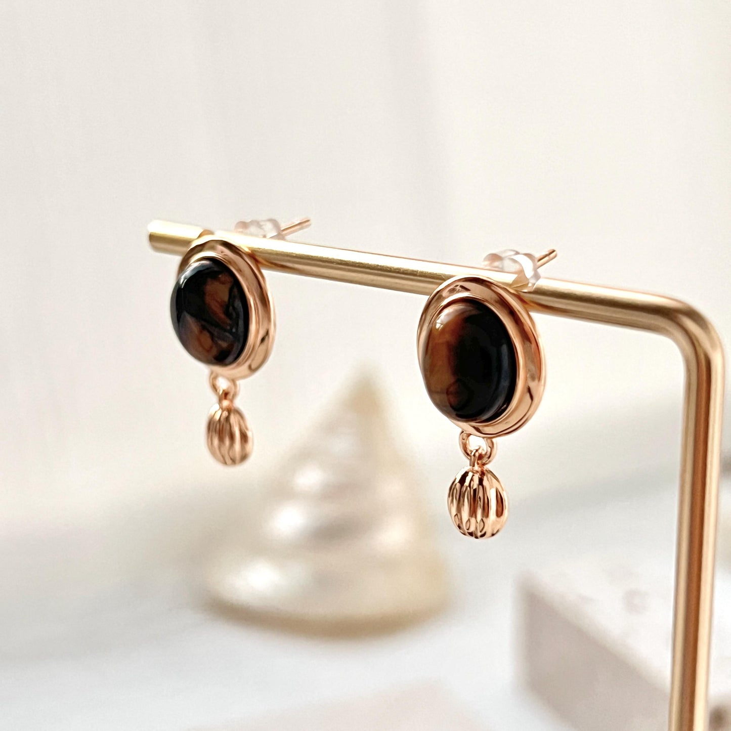 18K Vintage Gold Tiger’s Eye Dangling Earrings,Dainty Brown Stone Drop Dangle Earrings,Minimalist Everyday Jewelry,Birthday Gifts For Her