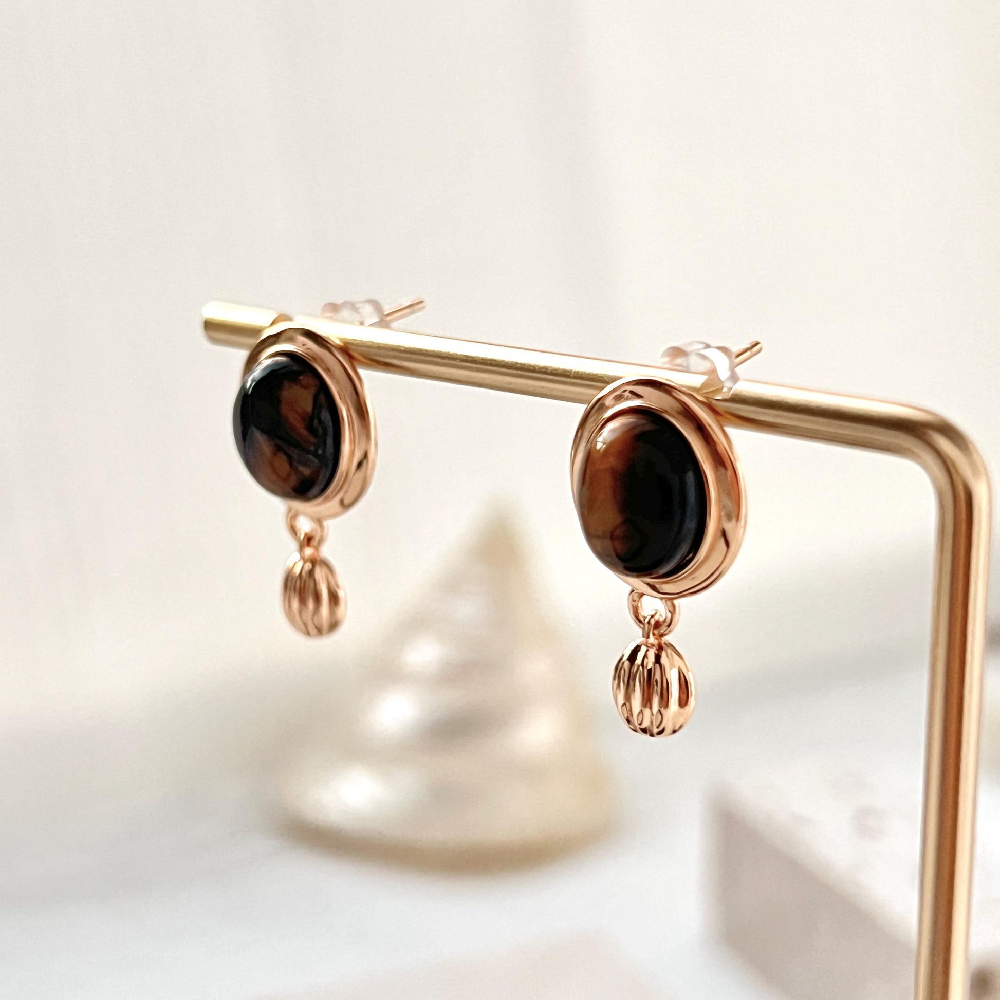 18K Vintage Gold Tiger’s Eye Dangling Earrings,Dainty Brown Stone Drop Dangle Earrings,Minimalist Everyday Jewelry,Birthday Gifts For Her