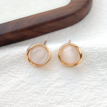 18K Vintage Gold Cat’s Eye Stud Earrings,Minimalist Light Gray Stone Earrings Studs,Dainty Everyday Jewelry,Christmas Birthday Gift For Her
