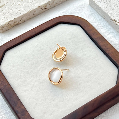 18K Vintage Gold Cat’s Eye Stud Earrings,Minimalist Light Gray Stone Earrings Studs,Dainty Everyday Jewelry,Christmas Birthday Gift For Her