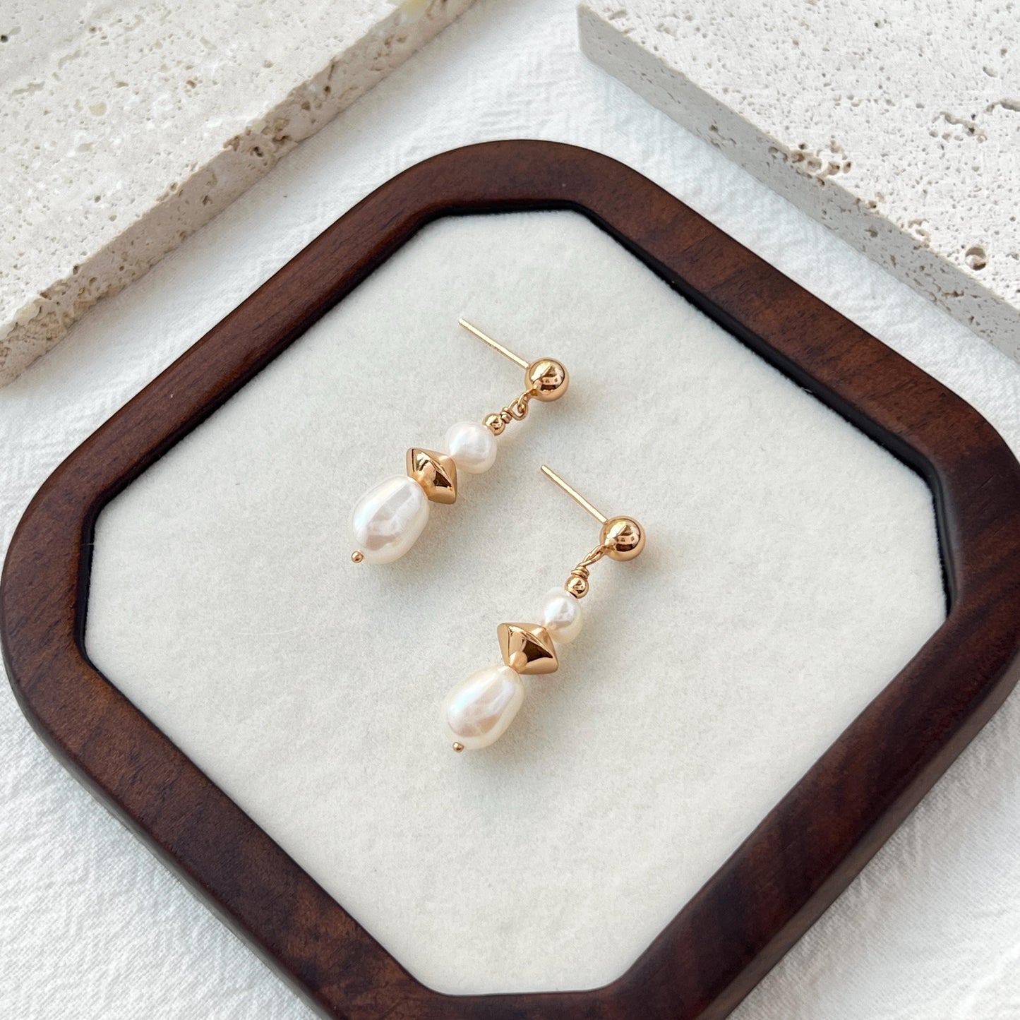 18K Vintage Gold Freshwater Baroque Pearl Dangling Earrings,Minimalist Dainty Pearl Drop Earrings,Wedding Jewelry,Birthday Gifts For Her